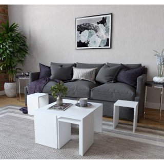 Ensemble table basse et 3 tables d'appoint gigognes ROSKILDE - Blanc