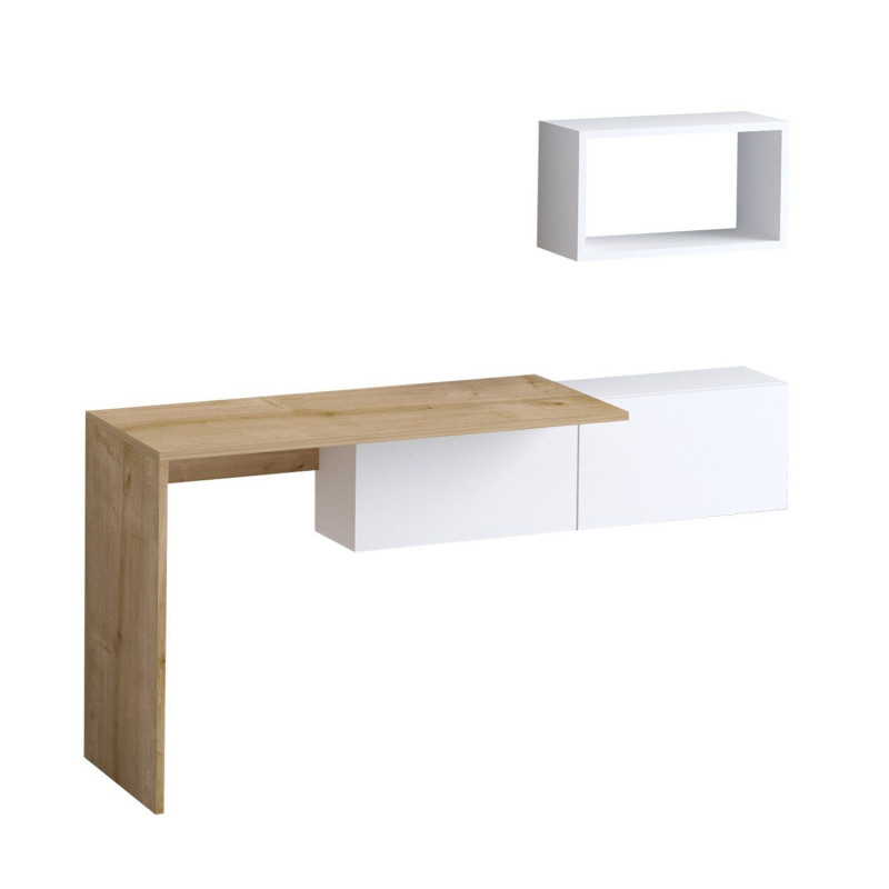 Bureau design asymétrique avec rangement mural TULUM - Beige