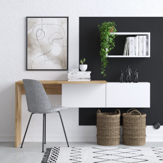 Bureau design asymétrique avec rangement mural TULUM - Beige