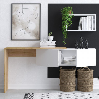 Bureau design asymétrique avec rangement mural TULUM - Beige