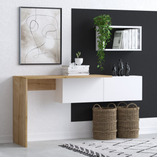 Bureau design asymétrique avec rangement mural TULUM - Beige