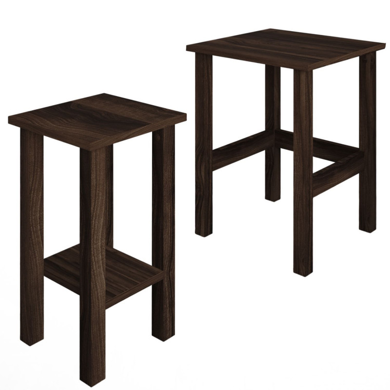 Lot de 2 tables gigognes effet bois LINO - Marron