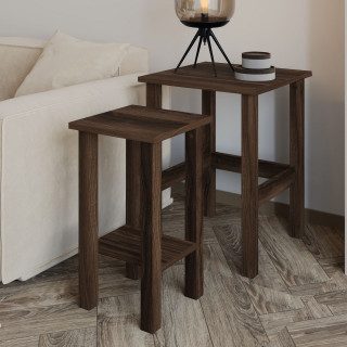 Lot de 2 tables gigognes effet bois LINO - Marron