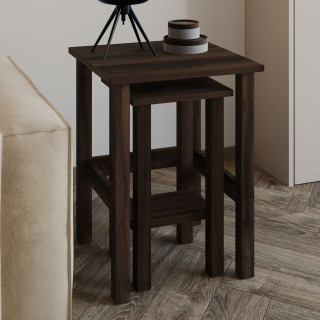 Lot de 2 tables gigognes effet bois LINO - Marron