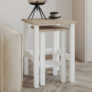 Lot de 2 tables gigognes effet bois LINO - Blanc