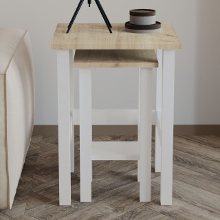 Lot de 2 tables gigognes effet bois LINO - Blanc
