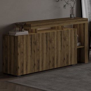 Buffet lumineux 4 portes avec niches ouvertes DAKOTA - Marron