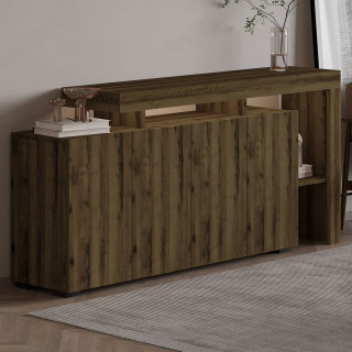 Buffet lumineux 4 portes avec niches ouvertes DAKOTA - Marron