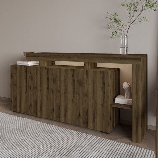 Buffet lumineux 4 portes avec niches ouvertes DAKOTA - Marron