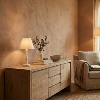 Lampe Bois - H. 36 cm - Blanc