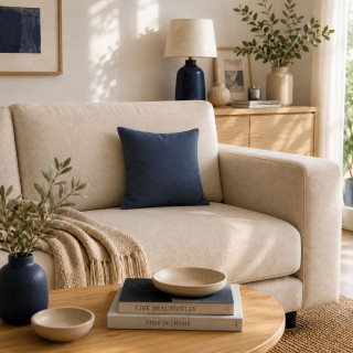 Coussin uni effet Bachette déhoussable - 40 x 40 cm - Bleu Marine