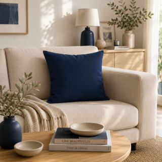 Coussin uni effet Bachette déhoussable - 60 x 60 cm - Bleu Marine