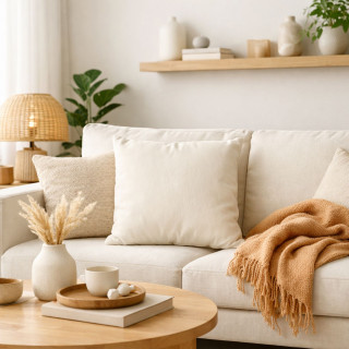 Coussin uni effet Bachette déhoussable - 60 x 60 cm - Ecru