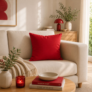 Coussin uni effet Bachette déhoussable - 60 x 60 cm - Rouge