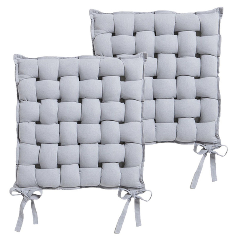 Lot de 2 galettes de chaise tressées - 40 x 40 cm - Gris