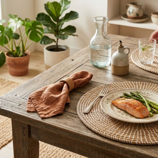 Lot de 2 sets de table en jacinthe d'eau MOOD - Diam. 35 cm - Beige