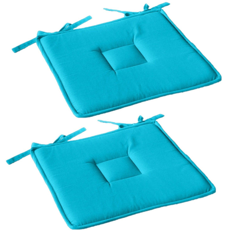 Lot de 2 galettes de chaise en coton PANAMA - Turquoise