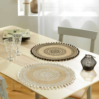 Lot de 2 sets de table en jute avec pompons AZUSA - Noir
