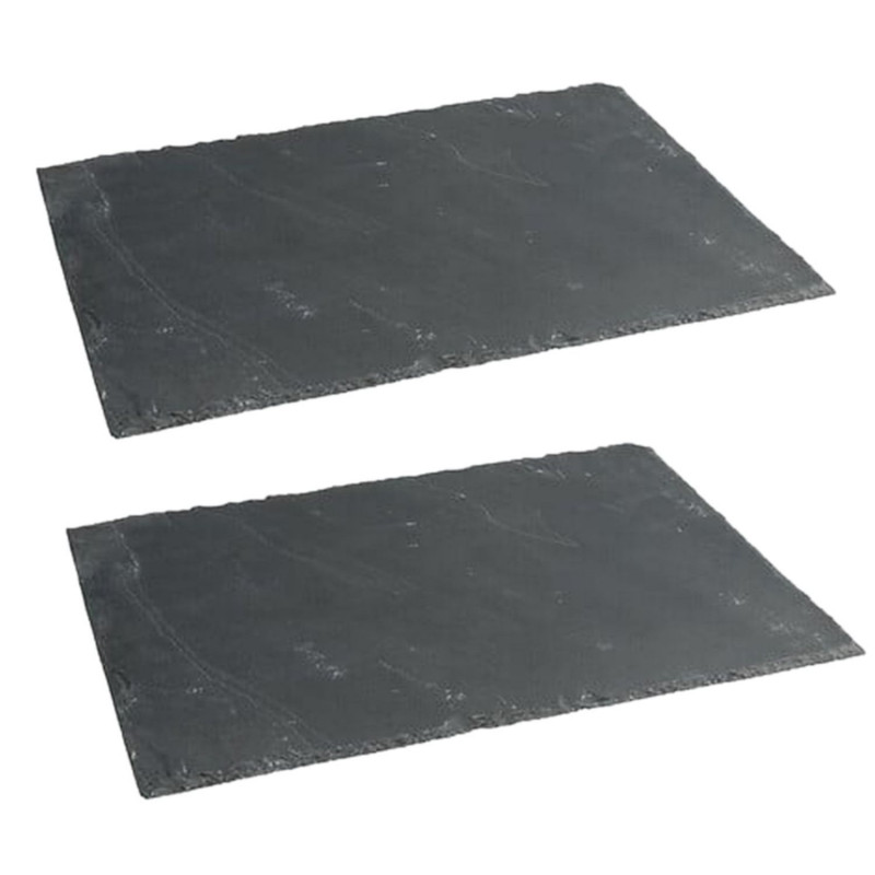 Lot de 2 assiettes de présentation en ardoise - 40 x 30 cm - Gris foncé