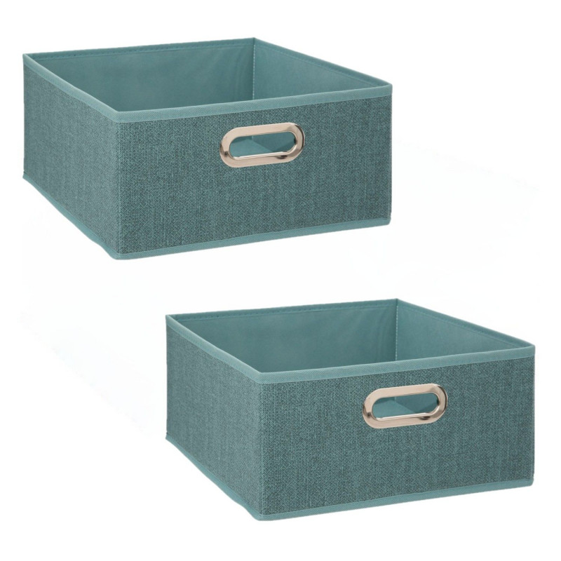 Lot de 2 boîtes de rangement carrées en tissu MIX' N MODUL - L.31 x l.31 x H.15 cm - Bleu chiné