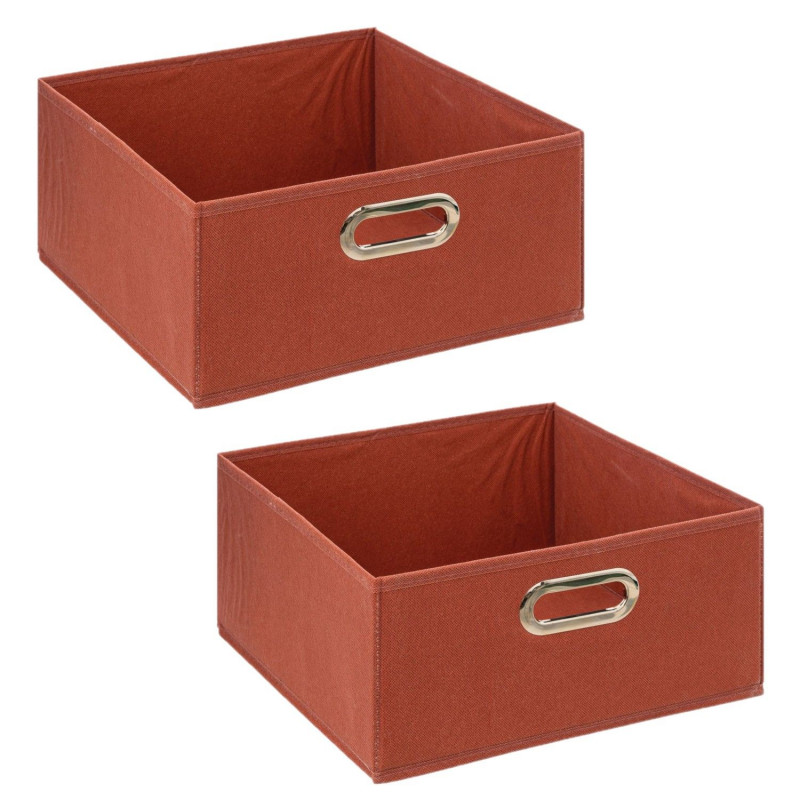 Lot de 2 boîtes de rangement carrées en tissu MIX' N MODUL - L.31 x l.31 x H.15 cm - Terre de Sienne