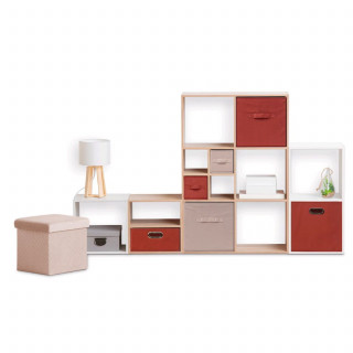 Lot de 2 boîtes de rangement carrées en tissu MIX' N MODUL - L.31 x l.31 x H.15 cm - Terre de Sienne