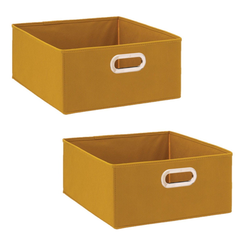 Lot de 2 boîtes de rangement carrées en tissu MIX' N MODUL - L.31 x l.31 x H.15 cm - Moutarde
