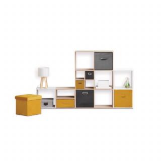 Lot de 2 boîtes de rangement carrées en tissu MIX' N MODUL - L.31 x l.31 x H.15 cm - Moutarde