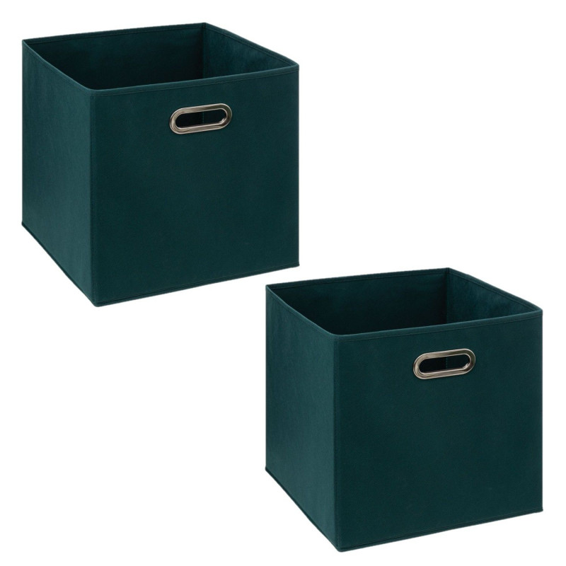 Lot de 2 boites de rangement en tissu MIX'N MODUL - L.31 x l.31 x H.31 cm - Bleu pétrole