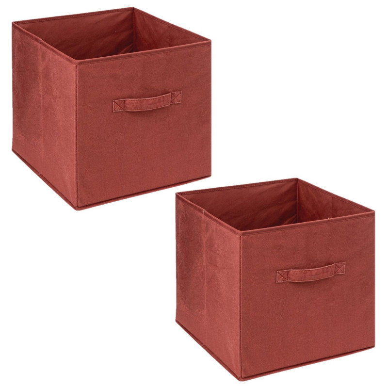 Lot de 2 boites de rangement cube en velours MIX'N MODUL - L.31 x l.31 x H.31 cm - Terre de Sienne
