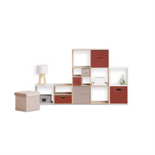 Lot de 2 boites de rangement cube en velours MIX'N MODUL - L.31 x l.31 x H.31 cm - Terre de Sienne