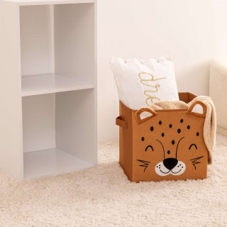 Lot de 2 boîtes de rangement enfant tigre en velours JOEY - L.29 x l.29 x H.29 cm - Marron