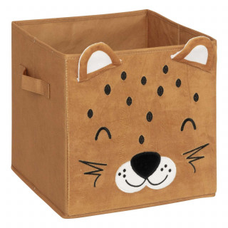 Lot de 2 boîtes de rangement enfant tigre en velours JOEY - L.29 x l.29 x H.29 cm - Marron