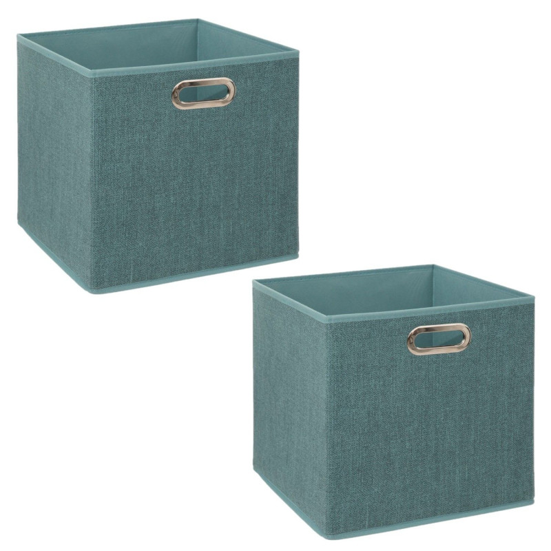 Lot de 2 boîtes de rangement en tissu MIX'N MODUL - L.31 x l.31 x H.31 cm - Bleu chiné