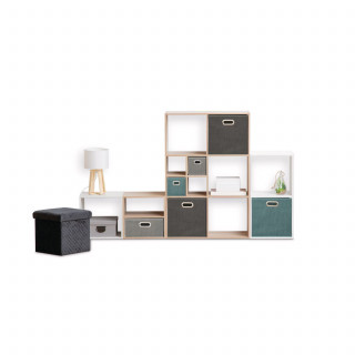 Lot de 2 boîtes de rangement en tissu MIX'N MODUL - L.31 x l.31 x H.31 cm - Bleu chiné