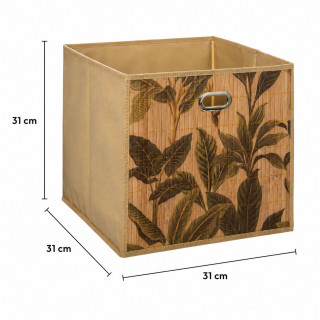 Lot de 2 boîtes de rangement imprimé tropical en bambou et tissu - L.31 x l.31 x H.31 cm - Marron