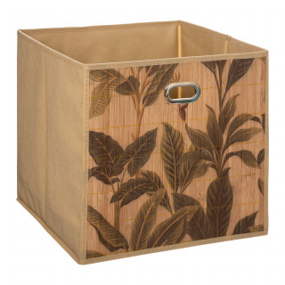 Lot de 2 boîtes de rangement imprimé tropical en bambou et tissu - L.31 x l.31 x H.31 cm - Marron