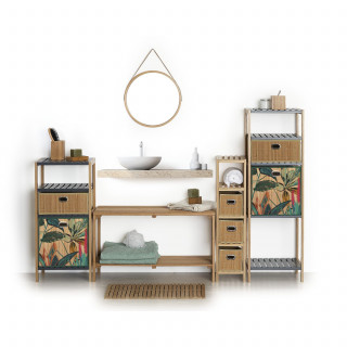 Lot de 2 boîtes de rangement cubes en bambou à motifs jungle PALAWAN - L.31 x l.31 x H.31 cm - Marron