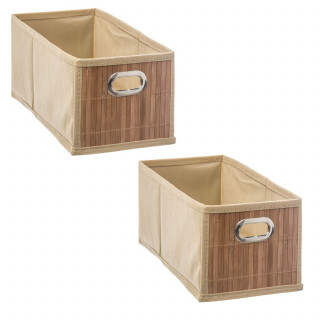 Lot de 2 paniers de rangement rectangulaires en bambou et tissu MIX'N MODUL - L.31 x l.14.5 x H.15 cm - Beige