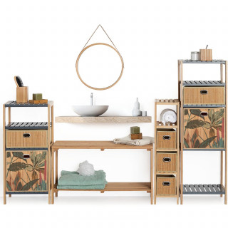 Lot de 2 paniers de rangement rectangulaires en bambou et tissu MIX'N MODUL - L.31 x l.14.5 x H.15 cm - Beige