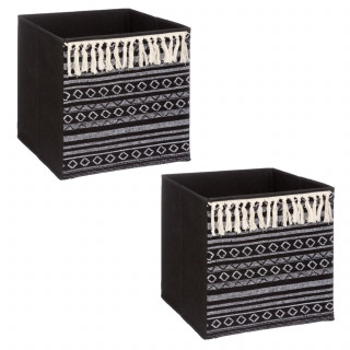 Lot de 2 boîtes de rangement à motifs ethniques MIX'N MODUL - L.31 x l.31 x H.31 cm - Noir