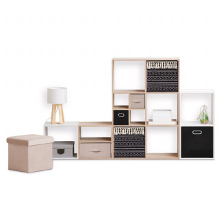 Lot de 2 boîtes de rangement à motifs ethniques MIX'N MODUL - L.31 x l.31 x H.31 cm - Noir