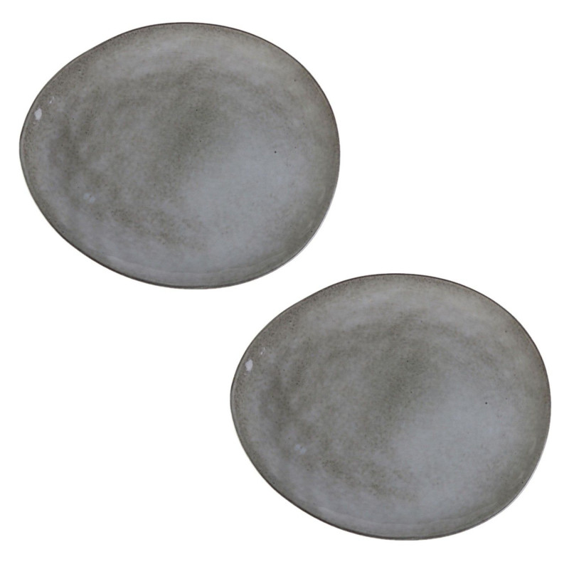 Lot de 2 assiettes plates en céramique AU GRÉ DU TEMPS - Gris