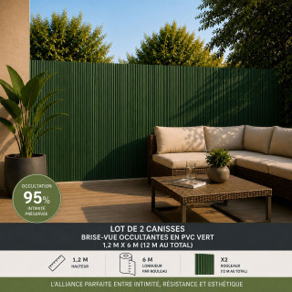 Lot de 2 canisses brise-vue occultantes en PVC Vert - 1,2 M x 6 M (12 M au total) | Occultation 95 %