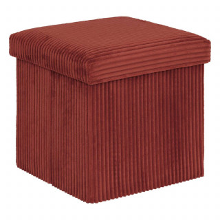 Pouf de rangement pliable en velours côtelé ARUM - 38 x 38 cm - Terre cuite
