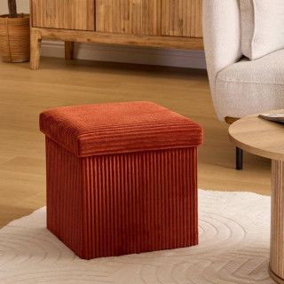 Pouf de rangement pliable en velours côtelé ARUM - 38 x 38 cm - Terre cuite