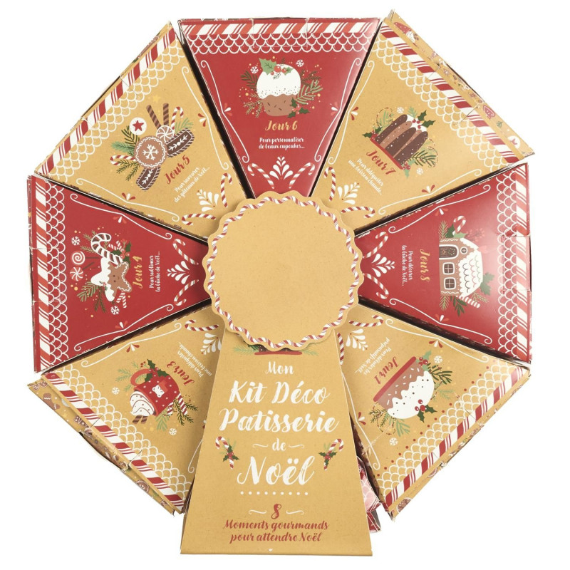 Calendrier de l'Avent Pâtisserie – Roue Déco Gâteaux de Noël 8 Compartiments - Rouge