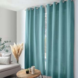 Rideau en coton recyclé chambray CAMBRIA - 140 x 240 cm - Bleu glacier