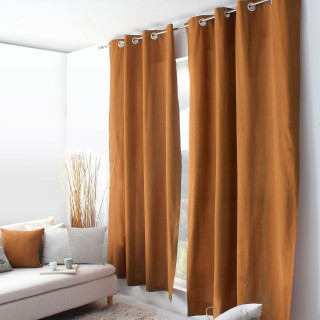 Rideau en coton recyclé chambray CAMBRIA - 140 x 240 cm - Café
