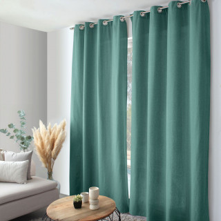 Rideau en coton recyclé chambray CAMBRIA - 140 x 240 cm - Vert jade